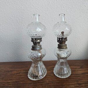 Set of Vintage Small Hobnail Glass Oil Lamps